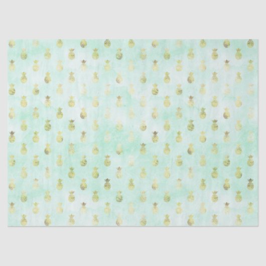 Girly Mint Glam Goud Tropische Ananas Tissuepapier (Voorkant)