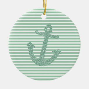 Girly Mint Glitter Anchor Keramisch Ornament