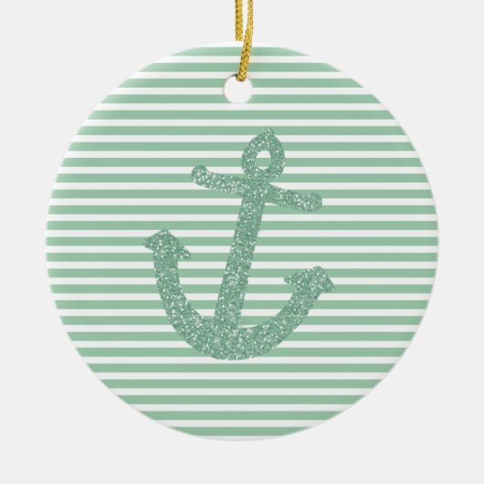 Girly Mint Glitter Anchor Keramisch Ornament (Voorkant)