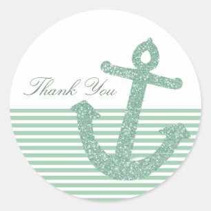 Girly Mint Glitter Anchor Ronde Sticker
