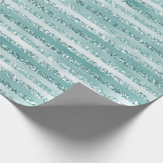 Girly Mint Glitter Glam Stripes Cadeaupapier (Hoek)
