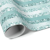 Girly Mint Glitter Glam Stripes Cadeaupapier (Rol Hoek)