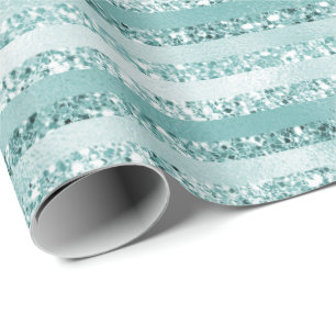 Girly Mint Glitter Glam Stripes Cadeaupapier