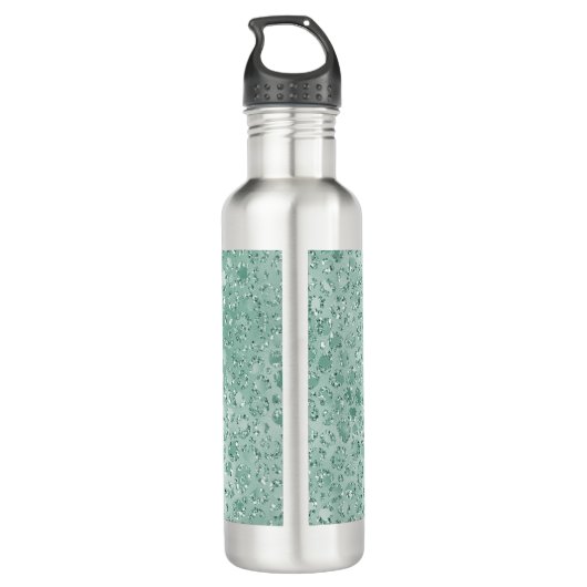 Girly Mint Glitter Glitz Leopard print Waterfles (Achterkant)