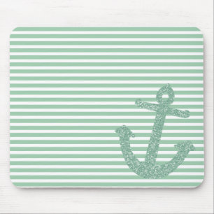 Girly Mint Glitter Nautisch Anker Muismat