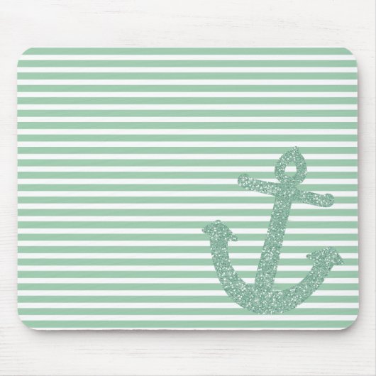 Girly Mint Glitter Nautisch Anker Muismat (Voorkant)