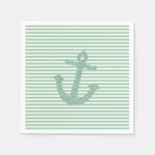 Girly Mint Glitter Nautisch Anker Servet