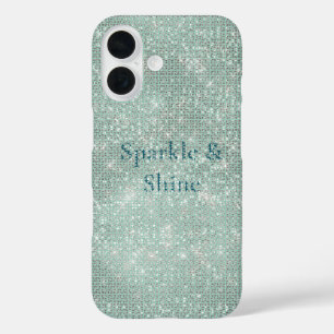 Girly Mint Glitzy Sparkle iPhone 16 Hoesje