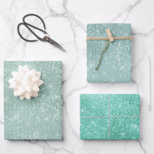 Girly Mint Glitzy Sparkle Inpakpapier Vel