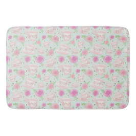 Girly Mint Gold Floral Tea Party Pattern Badmat