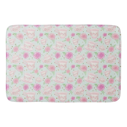 Girly Mint Gold Floral Tea Party Pattern Badmat (Voorkant)
