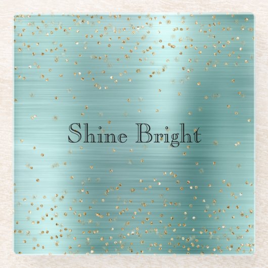 Girly Mint Gold Glam Sparkle Confetti Glazen Onderzetter (Voorkant)