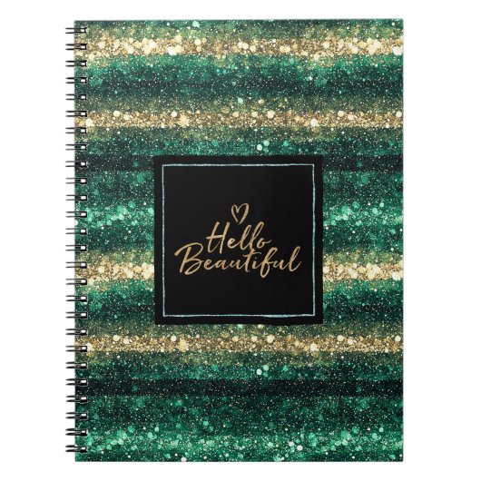 Girly Mint Gold Glitter Black Hello Beautiful Notitieboek (Voorkant)
