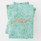Girly Mint Gold Glitter Bloemen Inpakpapier Vel (In situ)