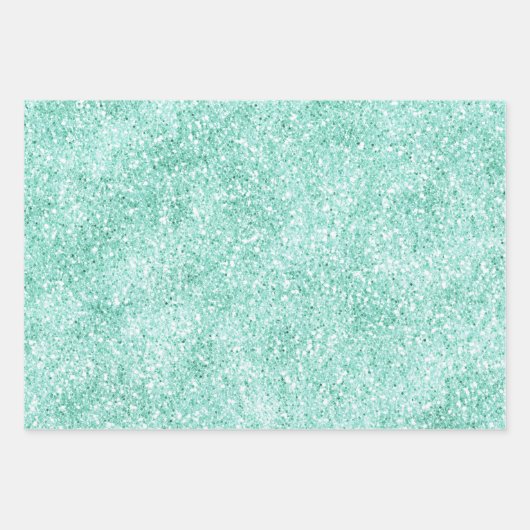 Girly Mint Gold Glitter Bloemen Inpakpapier Vel (Voorkant)