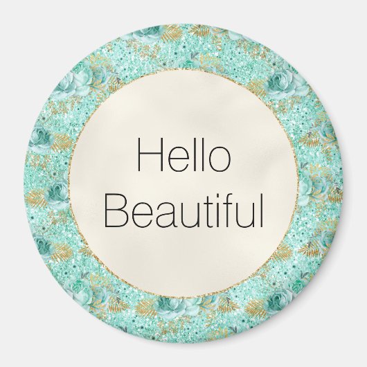 Girly Mint Gold Glitter Bloemen Magneet (Voorkant)