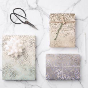 Girly Mint Gold Ombre Leopard Print Inpakpapier Vel