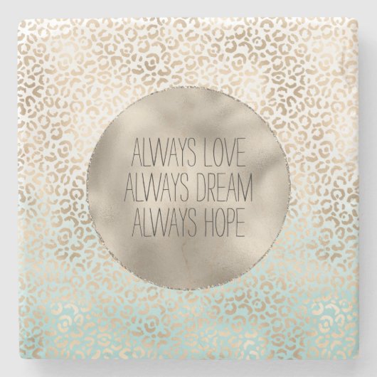 Girly Mint Gold Ombre Leopard Print Stenen Onderzetter (Voorkant)