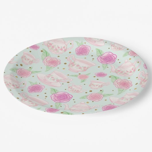 Girly Mint Gold Tea Party Papieren Bordje (Gekanteld)