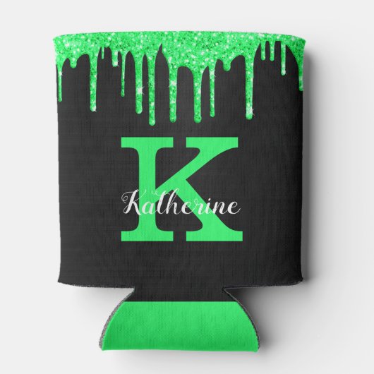 Girly Mint Green Black Glitter Drift Monogram Name Blikjeskoeler (Achterkant)