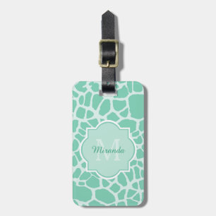 Girly Mint Green Giraffe Print Monogram en naam Bagagelabel