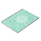 Girly Mint Green Giraffe Print Monogram en naam Notitieboek (Linkerzijde)