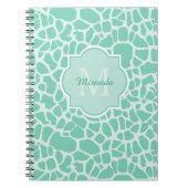 Girly Mint Green Giraffe Print Monogram en naam Notitieboek (Voorkant)