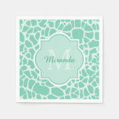 Girly Mint Green Giraffe Print Monogram en naam Servetten (Voorkant)