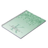 Girly Mint Green Glitter Drips Monogrammed Notitieboek (Linkerzijde)