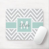 Girly Mint Green Gray Chevron Pattern Monogram Muismat (Met muis)