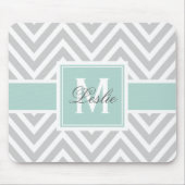 Girly Mint Green Gray Chevron Pattern Monogram Muismat (Voorkant)