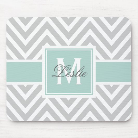Girly Mint Green Gray Chevron Pattern Monogram Muismat (Voorkant)