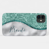 Girly Mint Groen Turquoise Smaragd & Zilver Case-Mate iPhone Case (Achterkant (horizontaal))
