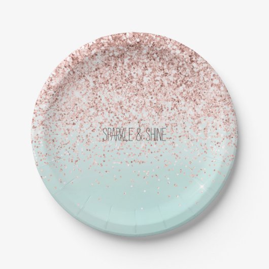 Girly Mint Ombre Glam Pink Glitter Papieren Bordje (Voorkant)