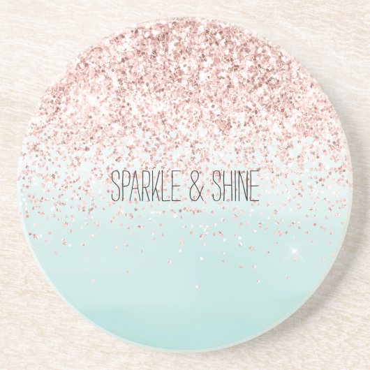 Girly Mint Ombre Glam Pink Glitter Zandsteen Onderzetter (Voorkant)