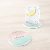 Girly Mint Ombre Glam Pink Glitter Zandsteen Onderzetter (Zijkant)