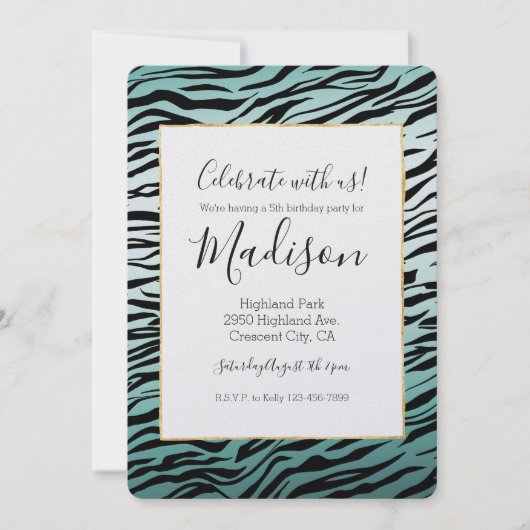 Girly Mint Ombre Zwart Zebra Print Kaart (Voorkant)