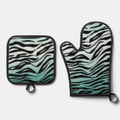Girly Mint Ombre Zwart Zebra Print Ovenwant & Pannenlap Set (Voorkant)