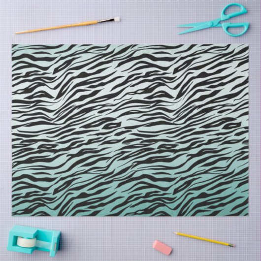 Girly Mint Ombre Zwart Zebra Print Tissuepapier (Craft)