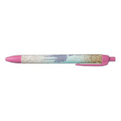 Girly Mint Paarse Eenhoorn Gouden Glitzy Glitter Zwarte Inkt Pen (Bodem)