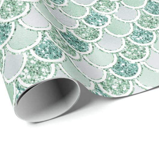 Girly Mint Pearl Mermaid Glitter Cadeaupapier (Rol Hoek)