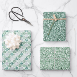 Girly Mint Pearl Mermaid Glitter Inpakpapier Vel