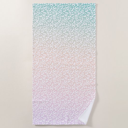 Girly Mint Perzik Roze Paarse Witte Luipaard Print Strandlaken (Voorkant)