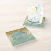 Girly Mint Waterverf Gold Leopard Print Liefde Glazen Onderzetter (Schuin)