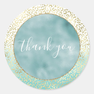 Girly Mint Waterverf Gold Leopard Print Ronde Sticker