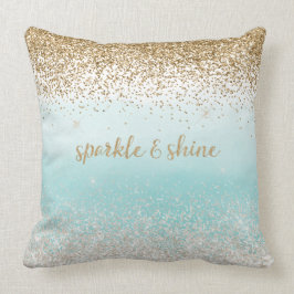Girly Mint Waterverf Ombre Gold Glitzy Glitter Kussen