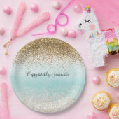 Girly Mint Waterverf Ombre Gold Glitzy Glitter Papieren Bordje (Feest)
