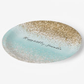 Girly Mint Waterverf Ombre Gold Glitzy Glitter Papieren Bordje (Gekanteld)