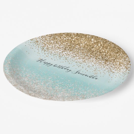 Girly Mint Waterverf Ombre Gold Glitzy Glitter Papieren Bordje (Gekanteld)
