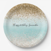 Girly Mint Waterverf Ombre Gold Glitzy Glitter Papieren Bordje (Voorkant)